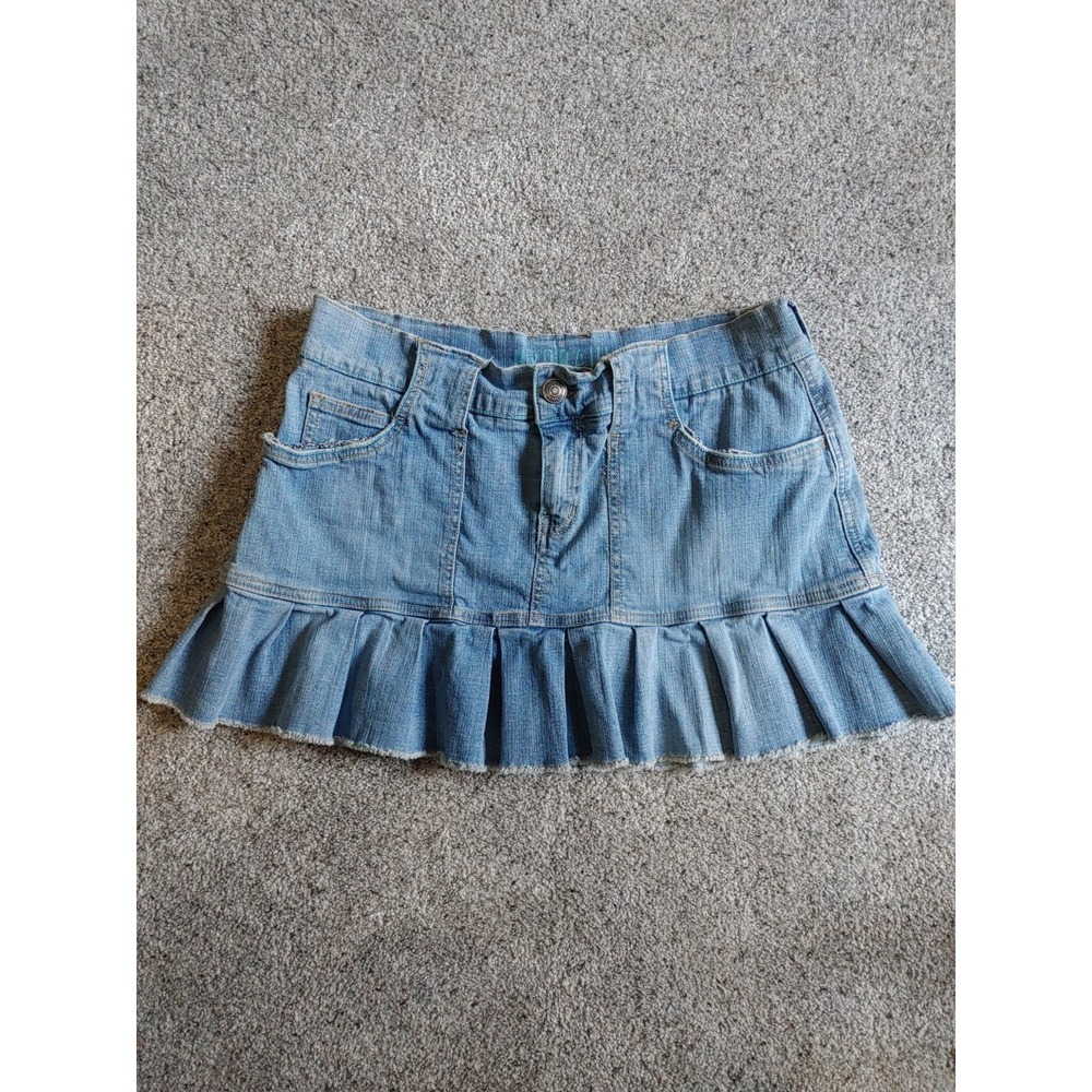Y2K Hydraulic Juniors Denim Mini Skirt Ruffle Cowgirl Feminine Pleated Size 7/8